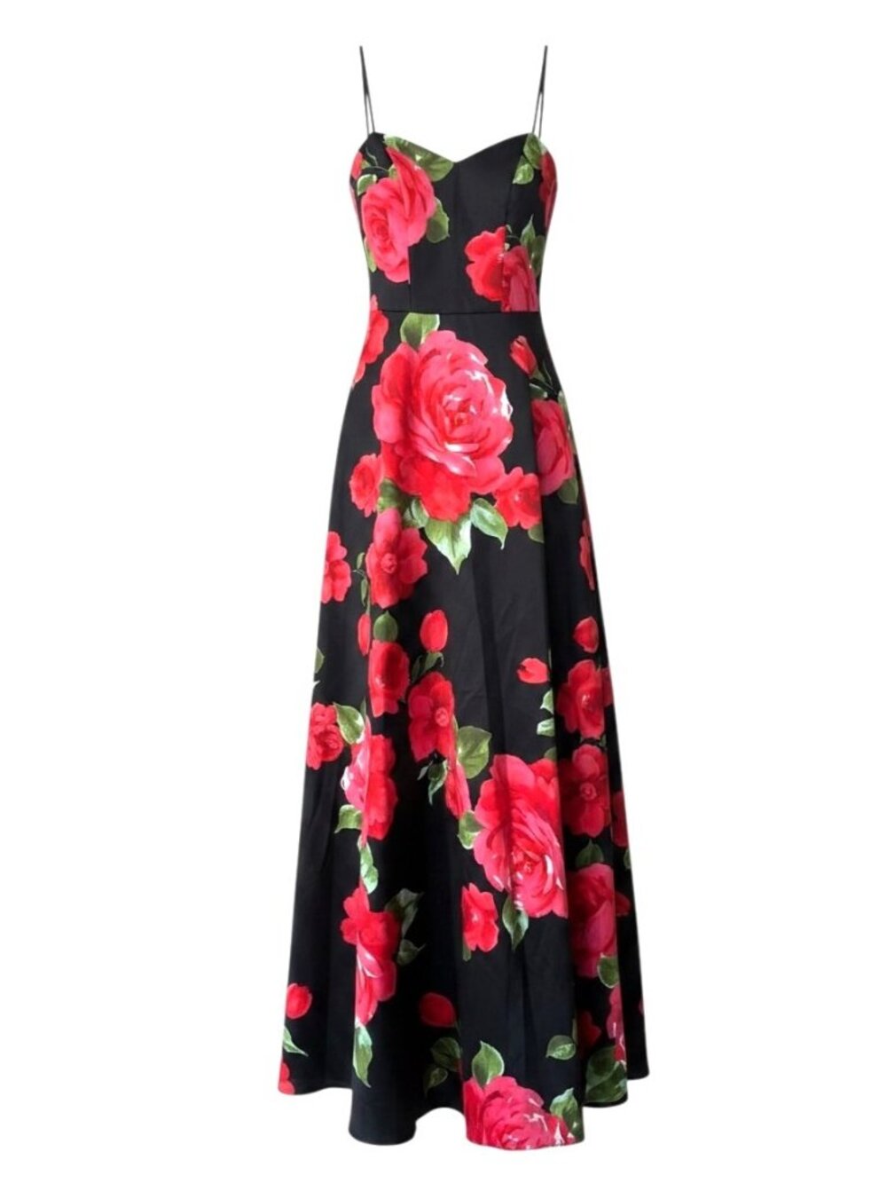 B. Darlin Black & Red Floral Spaghetti Strap Maxi Dress Size 0